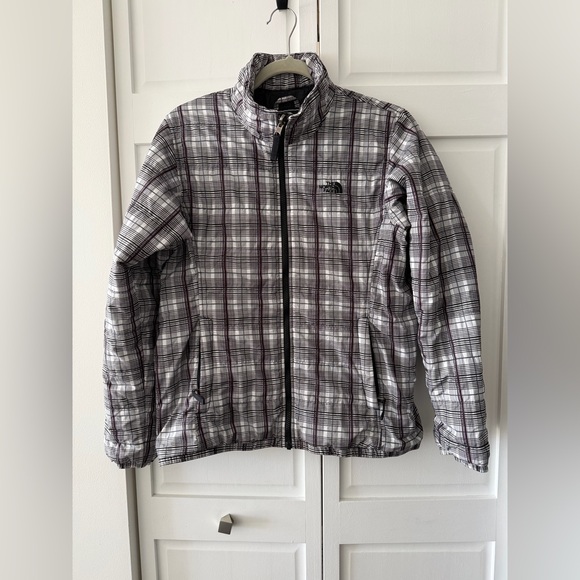 The North Face Plaid Lightweight Puffer Jacket L Black White Packable Coat - Picture 2 of 12